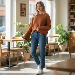 Roxy Women's Size M Rust Orange Textured Knit Bell Sleeve Sweater